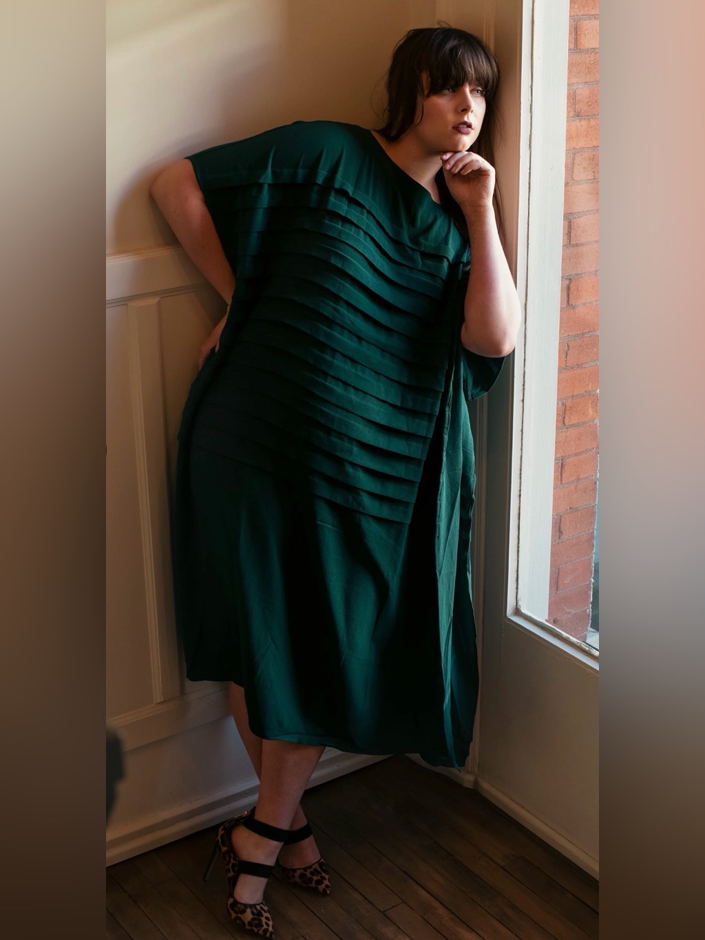 Kate Hewko Emerald Green Pleated-Panel Midi Dress Nwt One Size